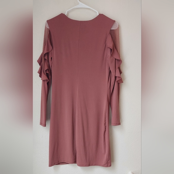 Express Peak-a-Boo Ruffle Long Sleeve Sheath Dress Size Medium - Picture 5 of 11